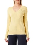 GANT Women's Stretch Cotton Cable V-neck Sweater , Dusty Yellow,L