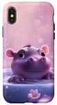 Coque pour iPhone X/XS Joli bébé hippopotame fond rose