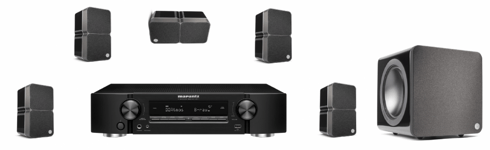 Marantz Slimmat 5.1 Hemmabiopaket med små minx 22 Högtalare Svart med Blank svarta Högtalare