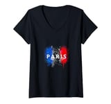 Womens Paris France Flag Souvenirs Events Paris City of Love France V-Neck T-Shirt