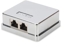 DIGITUS Prise de raccordement Cat-6-2 Port RJ45 - Boîtier en saillie - Prise réseau - LSA pince coupante - Blindé - Argenté