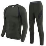 SAGUARO sous Vetement Thermique Homme Ensemble sous-Vêtements Thermiques Fonctionnels Respirants Vetements Thermiques Haut et Pantalon Chaud pour Ski Randonnée Cyclisme Montagne Vert Armée，GR.XL