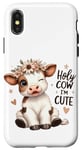 Coque pour iPhone X/XS Vache blanche de veau adorable de ferme vache grange vache lait bovins