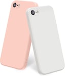 2 Pack Silicone Coque Compatible Pour Iphone Se 2020 / Iphone 8 / Iphone 7 / Iphone Se 2022, Silicone Coque Avec Doublure En Microfibre Douce Protection Complète 4,7"", Rose/Blanc.[V1255]