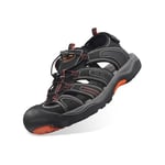 GRITION Hommes Sandales de Marche Randonnée Bout fermé Mesh & PU Upper Ajustable Sanglé pour Sports et Plein Air Sandales Chaussures de Trekking pour pour été Plage (41 EU / 26.53 CM, Noir/Orange)