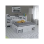 Tête de lit avec rangements et Leds Blanc - ara - l 221 x l 37 x h 108 cm