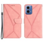 SKALO Motorola Moto G04 Embossed Plånboksfodral i PU-Läder - Ros Rosa