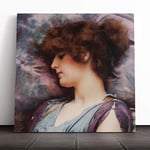 Big Box Art Canvas Print Wall Art John William Godward Far Away Thoughts | Mounted & Stretched Box Frame Picture | Home Decor for Kitchen, Living Room, Bedroom, Hallway, Multi-Colour, 14x14 Inch