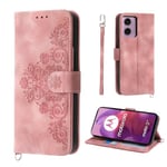 Auslbin Fleur Coque Motorola Moto G24 4G/G04 4G 6.5" 2024, 5 Cartes étui de Protection en Cuir PU de Style Vintage pour Motorola Moto G24 Housse, Rose