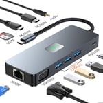 Hub Usb C, Usb Docking Station Usb-C Adaptateur 11-In-1 Multiport Pour Macbook Pro Air M1, 4K 60Hz Hdmi, 3 Usb 3.2 10Gbps, Vga, Ethernet Lan, 100Wpd, Pour Ipad & Autres Appareils Type-C