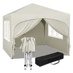 WOLTU Pop-up Gazebo, Gazebo with Sides 3m x 3m, Folding Event Shelter for Outdoor, Garden, Camping, Height Adjustable, Waterproof, UV-Protection, with Carry Bag, Beige