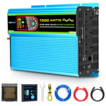 LEEKINO Pure Sine Wave Power Inverter 1500 Watts DC 12V to 240V AC Converter with LCD Display and 5m Remote Controller, 3 AC Outlets & 2 USB Port, Peak Power 3000W