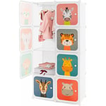 Meuble Rangement Enfants 8 Cubes avec Motif d'animaux, Armoire Modulable Enfants avec Cadre Métallique, Charge 10kg pour Vêtements Chaussures Jouets,