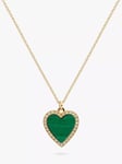 Melissa Odabash Malachite and Crystal Heart Pendant Necklace, Gold/Green