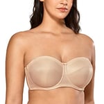 DELIMIRA Femme Soutien Gorge sans Bretelles Grande Taille avec Armature Bandeau Non Rembourré Antiglisse Beige 105C