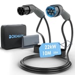 bokman Type 2 Câble de Recharge Voiture Electrique PHEV, Mode 3 / 32A / 22kW / Triphasé / 10 mètres, Câble de Charge Rapide Hybride Plug-in de Voiture de véhicule électrique de Type 2 de Type 2