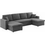 Canapé panoramique convertible en tissu. 4 places. coffre rangement. lit modulable Polyester Gris foncé