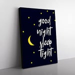 Good Night Sleep Tight Typography Quote Canvas Wall Art Print Ready to Hang, Framed Picture for Living Room Bedroom Home Office Décor, 50x35 cm (20x14 Inch)