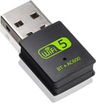 Bluetooth Clé WiFi USB pour PC, AC600 Mbps Adaptateurs Bluetooth 4,2, Dongle 2,4 GHz/5,8 GHz Carte pour Portable PC Windows 11/10/8/8,1/7/XP, Mac 10.9-10,15(Q853)