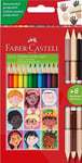 Faber-Castell 511514 - Set de crayons de couleur triangulaires, 15 pièces, y compris Bicolor couleur chair, pour enfants et adultes