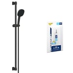 GROHE Vitalio Comfort 110 QuickFix & QuickGlue S - Shower Set (Square 11 cm Hand Shower 2 Sprays: Rain & Jet, Shower Hose 1.75 m, Rail 90 cm, Water Saving, Extra Easy to Fit), Matt Black, 269302431