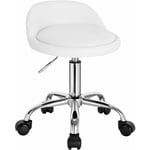 Woltu - Tabouret de Bureau, Tabouret Rond avec Dossier, Tabouret Coiffeuse à roulettes en Similicuir, Blanc