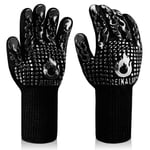 Reinalin Gants de Barbecue Gants de Four Résistant à la Chaleur jusqu'à 800 ° C Gants en Cuir de Gril Gants de Cuisson en Silicone antidérapants pour la Cuisson, Le soudage (Noir-F1, L/XL/XXL)