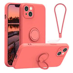 Inbeage Coque de support en Silicone pour iPhone 13, Protection intégrale, Coque avec béquille à 360° avec dragonne, support magnétique de Voiture, 6,1" 2021 (Rouge Canneberge)