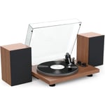 Udreamer Platine Vinyle Système Hi-FI avec Enceintes d'étagère 40 W, lecteurs de Vinyle Bluetooth avec Plateau en Aluminium, entraînement par Courroie 2 Vitesses contrepoids réglable AT-3600L Marron