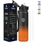 Grsta Gourde, Gourde Isotherme 1l, Gourde avec Paille sans BPA, Gourde Metal, 18/8 Acier Inoxydable, Gourde Reutilisable Anti Fuite, Facile à Nettoyer, pour Camping, Randonnée, Running, Vélo, Yoga