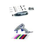 Dremel Lite 7760 Battery Multi Tool 3.6V, Set with 15 Accessories and Dremel 930-18 Hot Glue Gun for Carving, Engraving, Grinding, Sharpening, Cleaning, Gluing.