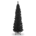 SHATCHI Sapin de Noël Artificiel floqué Fin de 1,4 m à 2,4 m, décorations de Maison avec Pointes Pointues et Support en métal, Noir, 2,1 m