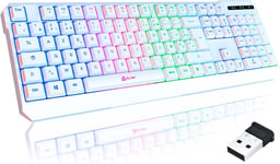 Chroma Clavier sans Fil Gamer AZERTY Nouveauté 2024 Fin, Durable, Ergonomique, Discret, Waterproof, Silencieux Clavier Gamer rétroéclairé pour PC Mac Clavier PS4 PS5 Blanc