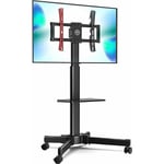 Fitueyes - Chariot Support tv avec Roues pour Ecran de 27 à 55 Pouces, Meuble Pied Télé led lcd Plasma avec Etagère, Inclinable et Orientable,