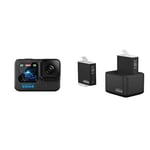 GoPro HERO12 Black - Waterproof Action Camera with 5.3K60 Ultra HD Video, 27MP Photos, HDR, 1/1.9" Image Sensor, Live Streaming, Webcam, Stabilization & Dual Battery Charger + 2 Enduro Batteries