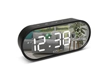 Explore Scientific RDC2002 Horloge avec façade Miroir de l'heure, température Interne, prévisions du Temps à icône, Double réveil 3 Niveaux de luminosité, contrôle Soft Touch, Port USB Noir