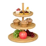 Relaxdays 10019168 Présentoir 3 étages Étagère en bambou 3 plateaux de service gâteaux apéritif fromage fruit fêtes Plat en bois Décoration H: 25 cm Ø: 30 cm, nature