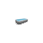 Piscine hors sol rectangle Power Steel™ 488 x 244 x 122 cm motif rotin gris avec filtre à cartouche, échelle, bâche - Bestway