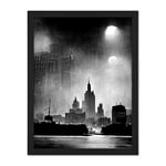 Doppelganger33 LTD Stampa artistica da parete incorniciata di New York con nebbia piovosa degli anni '50 in bianco e nero con paesaggio urbano 40 x 50 cm