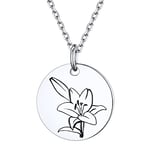 Collier Fleur de Naissance Femme Argent 925 Médaille Fleurs lis Pendentif Naissance Mai Chaîne Réglable Bijoux Cadeau Anniversaire pour Maman Fille