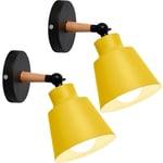 Norcks - 2PCS Applique Murale Moderne En Bois Lampe Murale Rétro Applique Murale Minimaliste Pour Chambre à Coucher, Chevet, Bureau, Couloir E27 Jaune