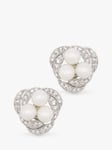 Eclectica Pre-Loved Trio Faux Pearl & Swarovski Crystals Swirl Clip On Earrings, Silver/Cream