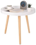 WOLTU Table Basse Ronde en Bois Massif, Petite Table de Salon Décoratif Table d'appoint Moderne Blanche Chêne 50x44 cm (ø x H) TS143ws