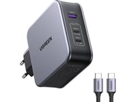 Ugreen Nexode 140W C289 Nettlader, Gan, 2X Usb-C, Usb (Svart) + Usb-C Kabel 2M