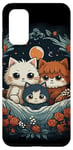 Coque pour Galaxy S20 mignon anime chat portrait de famille avec couronne, lune, fleurs