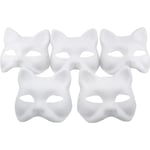 Katt Mask Vit Katt Mask Blank DIY Halloween Mask Djur Halvmask Maskerad 5pcs