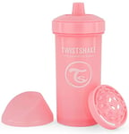 Twistshake Kid Cup Gobelet d'Apprentissage à Boire à Bec Anti-fuites 360 ml, Inclus un Mixeur de Fruits, Tasse d'entraînement Bébé à Bec, Ergonomiques, Sans BPA, 12+ Mois et, Rose Pastel