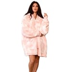 Dreamscene Tie Dye Oversized Hoodie Blanket Pullover Soft Sherpa Fleece Warm Comfy Wearable Throw Giant Hooded Sweatshirt - Pastel Blush Pink