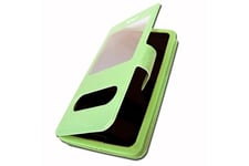 PH26 Coque et étui téléphone mobile Yezz max 1 etui housse folio vert extra slim x 2 fenêtres en éco cuir de qualité avec fermuture magnétique surpiqûres apparentes