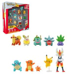 Bandai - Pokémon - Pack de 10 Figurines Pokémon 5 à 8 cm - Coffret Pikachu Bulbizarre Salamèche Carapuce Griknot Mystherbe Caninos Grenousse Voltoutou Pyrobut - Jouet Enfant 4 Ans et + - JW2855